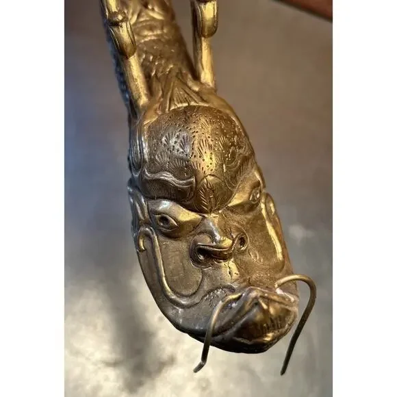Vintage Tibetan Buddhist Ritual Ceremonial Copper & Brass Dragon Head Horn 19”